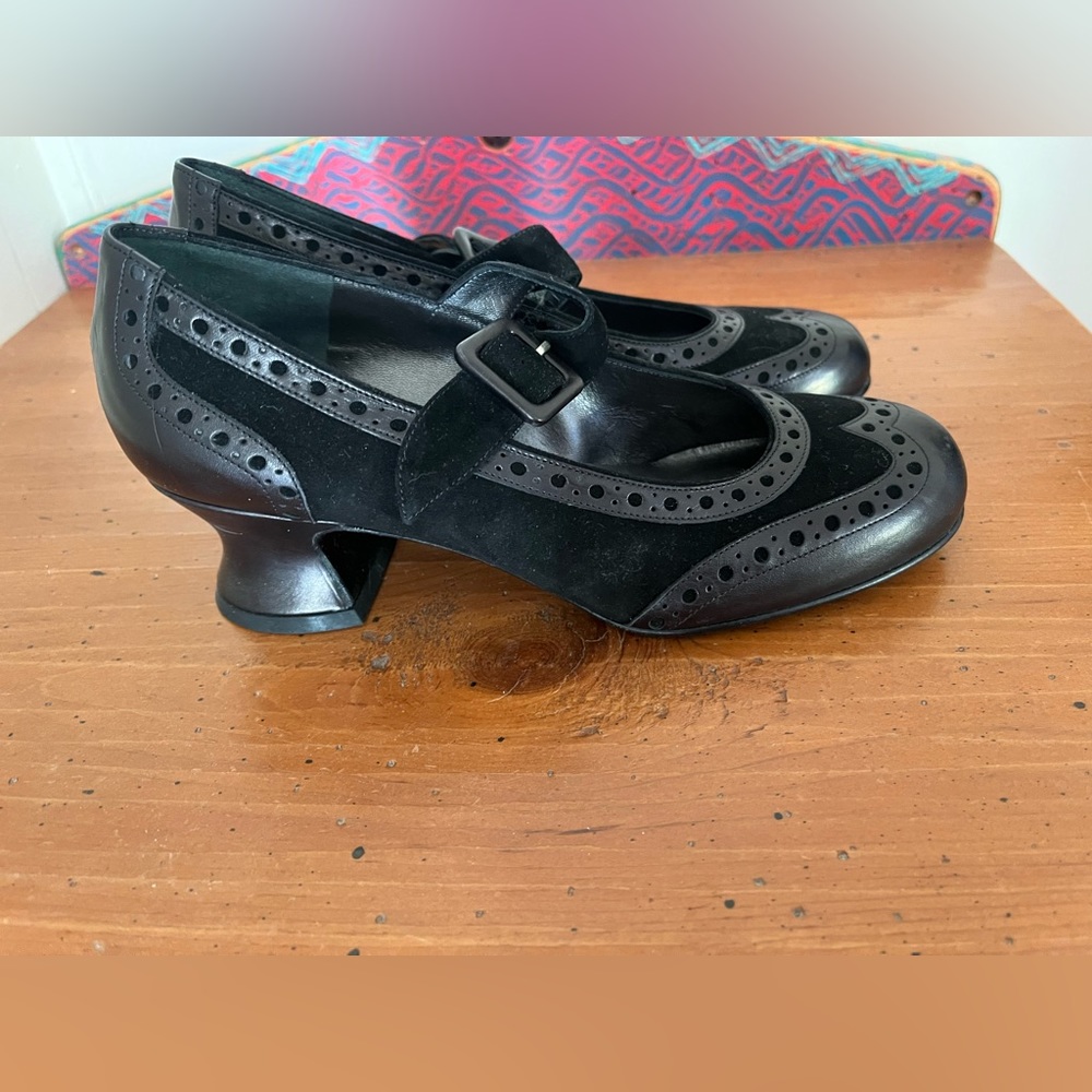 Peter Fox black leather and suede Mary Jane